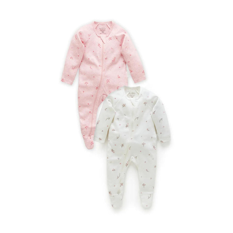 Purebaby 2 Pack Organic Sleepsuit - Pale Pink Blossom