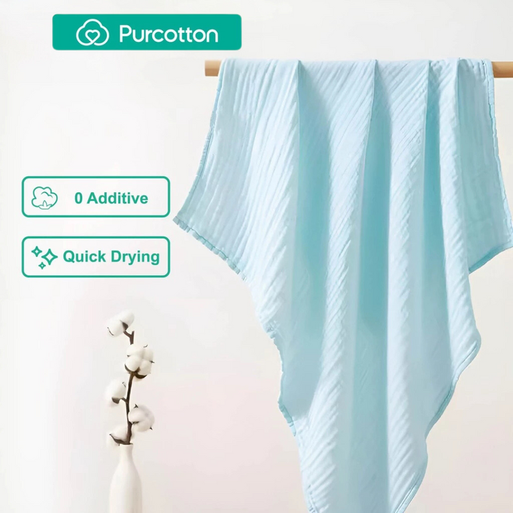 Purcotton Airysoft Gauze Bath Towel 4 Integrated Layers 160cm x 90cm Blue