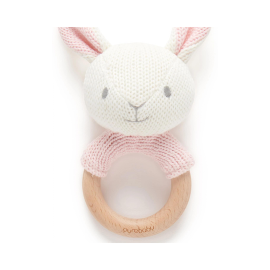 Purebaby Knitted Rabbit Rattle Pink (All Size)