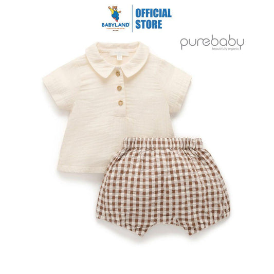 Purebaby Organic Milk Choc Melange Print Gingham Set