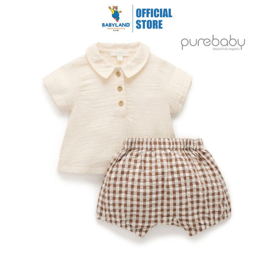 Purebaby Organic Milk Choc Melange Print Gingham Set