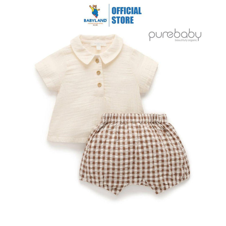 Purebaby Organic Milk Choc Melange Print Gingham Set