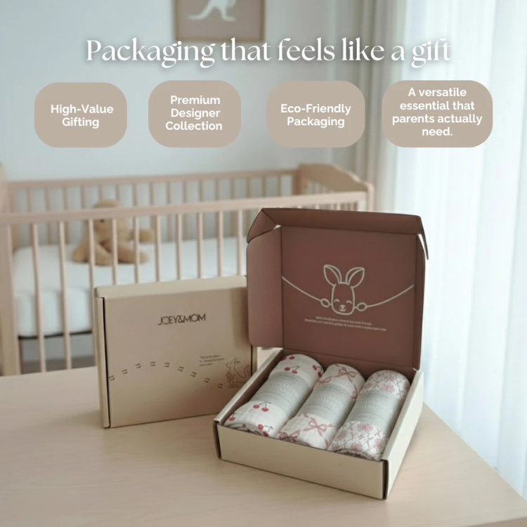 Joey & Mom Luxuriously Soft Bamboo Cotton Swaddle (3-in-1 Bundle) | Premium Bedung Bayi