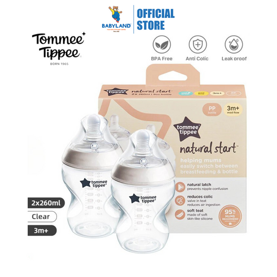 Tommee Tippee Natural Start PP Bottle (2x260ml) - With Medium Flow Teat