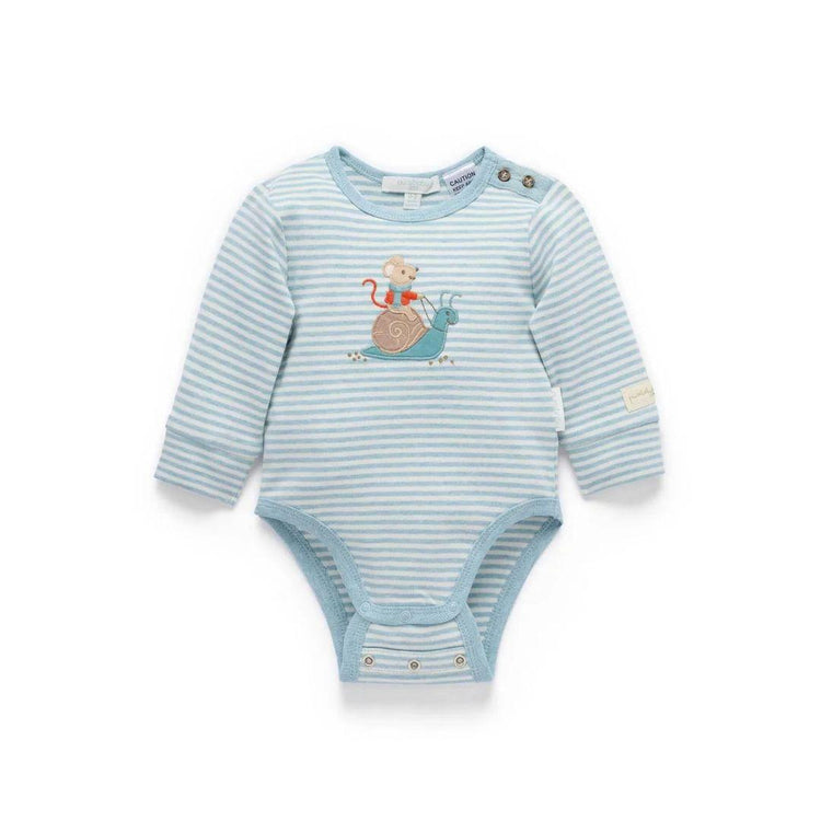 Purebaby Organic Moonstone Stripe Print Thick Appliqued Bodysuit