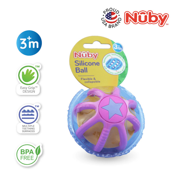 Nuby Silicone Collapsible Ball Teether - FDA (3m+) (Random Color)