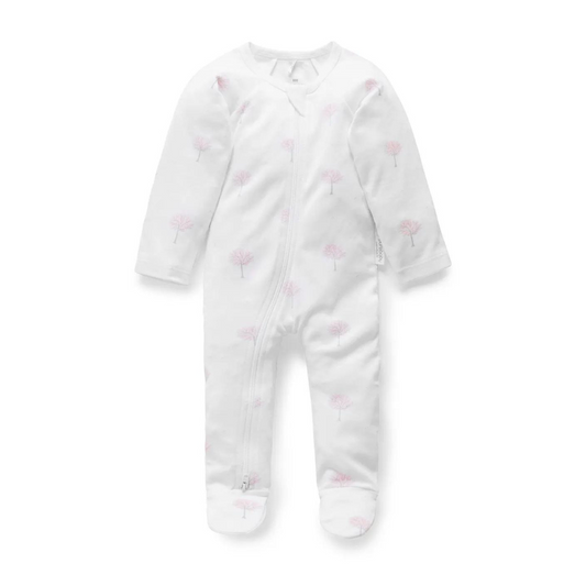 Purebaby Organic Zip Growsuit - Pale Pink Tree Print