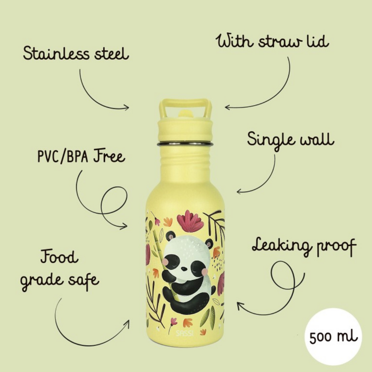 Sassi Stainless Steel Bottle 500ml - Panda