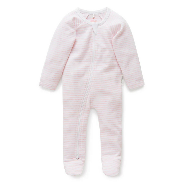 Purebaby Zip Growsuit - Pale Pink Melange Stripe