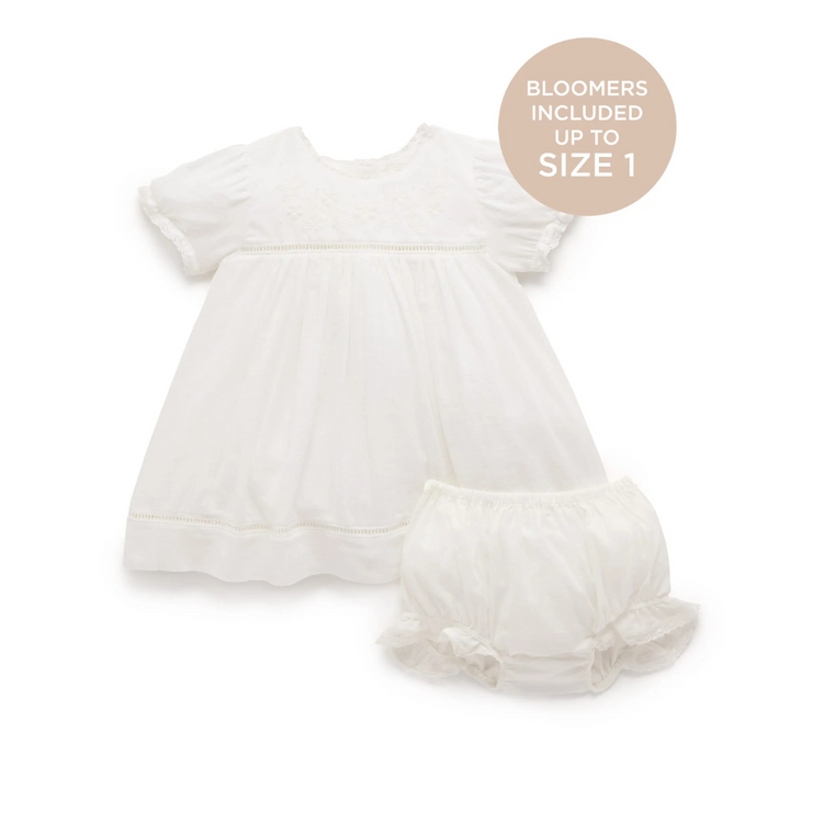 Purebaby Organic Embroidered Dress Vanilla