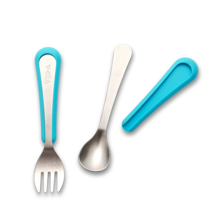 Viida Souffle Antibaterial Stainless Steel Fork & Spoon (S) - Baby Blue