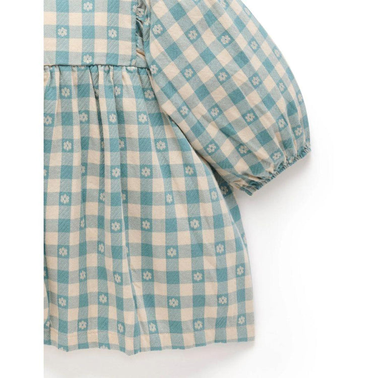 Purebaby Organic Floral Gingham Print Gathered Dress