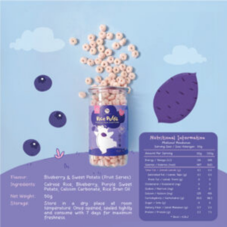 Double Happiness Rice Puff 50g - Blueberry & Purple Sweet Potato