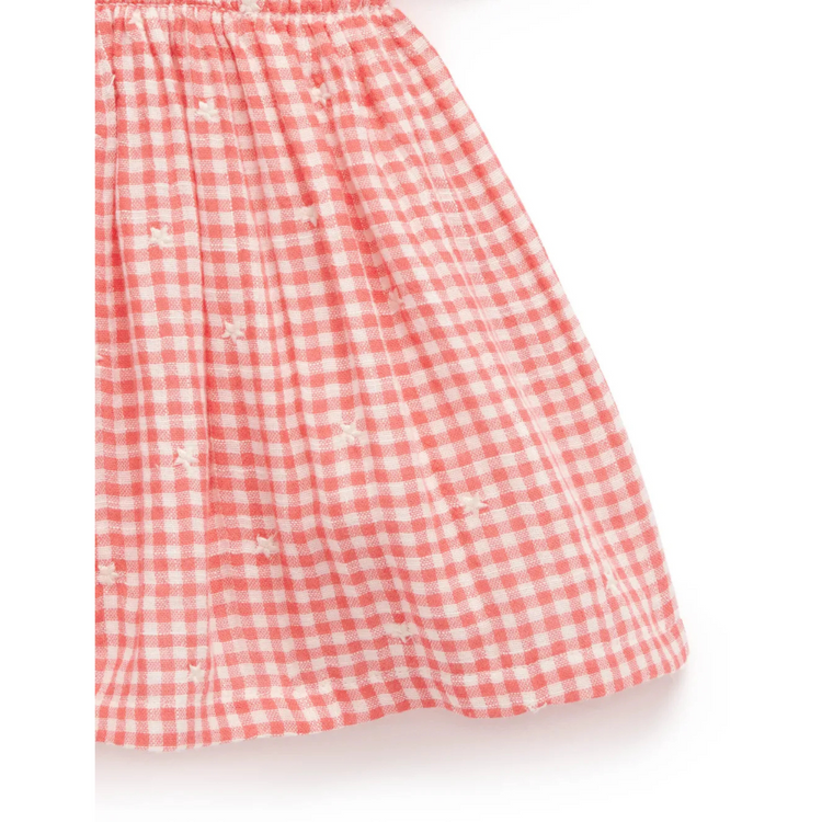 Purebaby Organic Gingham Star Broderie - Festive Shirred Dress