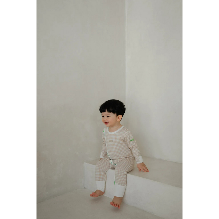 Hamako Tencel Micromodal Jippa Suit - Creme Gigham