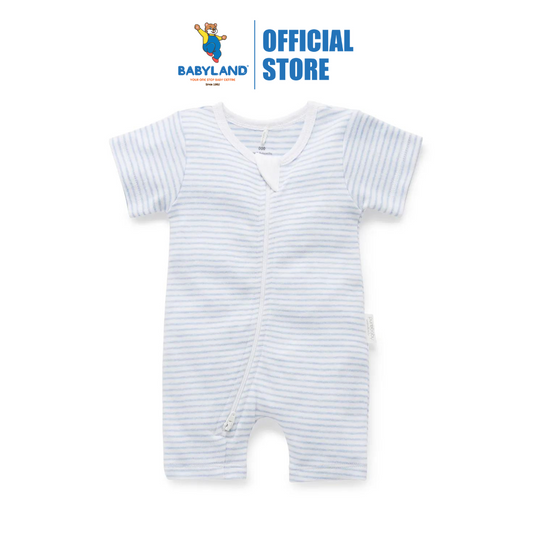 Purebaby Organic Short Leg Zip Growsuit Unisex - Pale Blue Melange Stripe