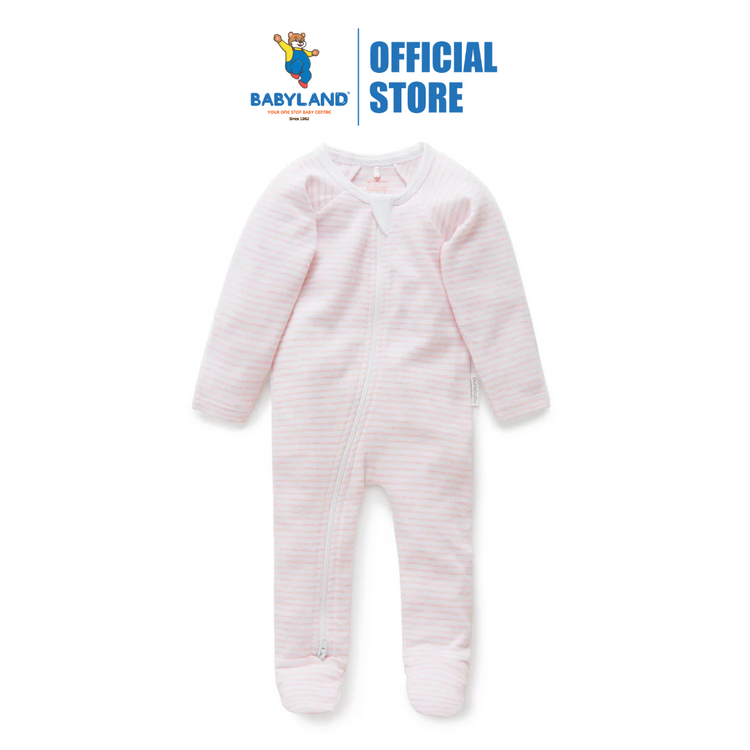 Purebaby Zip Growsuit - Pale Pink Melange Stripe