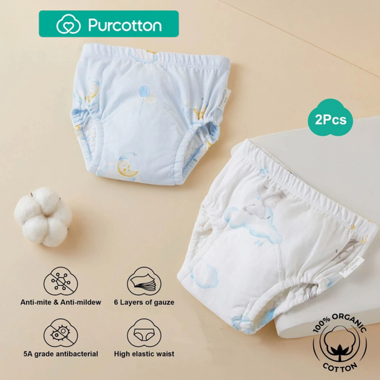 Purcotton Training Pants 2 pcs Elephant (white), Moonlit Clouds (blue)