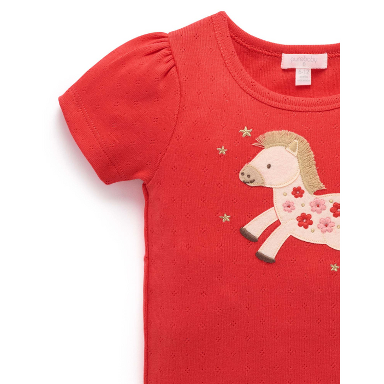 Purebaby Organic Leaping Horse Tee - Luna Red Print