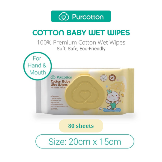 Purcotton Cotton Baby Wet Wipes 80 sheet (20x15cm)