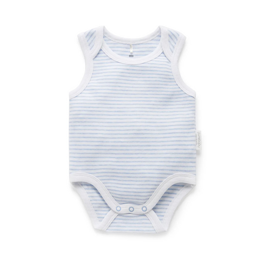 Purebaby Organic Singlet Bodysuit Unisex - Pale Blue Melange Stripe