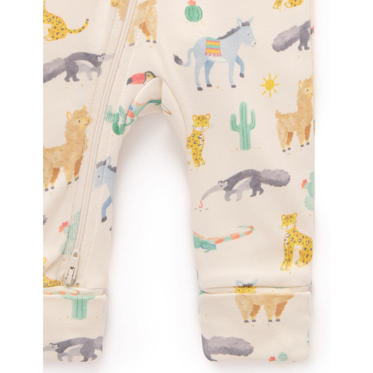 Purebaby Organic Kids Zip Growsuit - Animal Fiesta