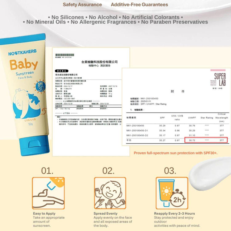 Nootkaherb Baby Sunscreen Face & Body SPF30 50g | Food-Grade sunscreen | 1st in Malaysia