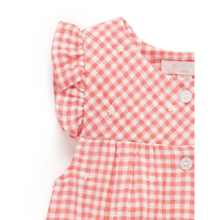 Purebaby Organic Gingham Star Broderie Festival Bodysuit