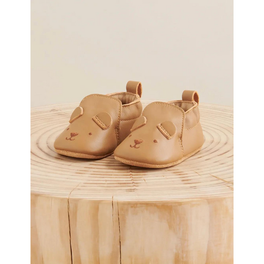 Purebaby Leather Pull On Slipper - Tan Bear