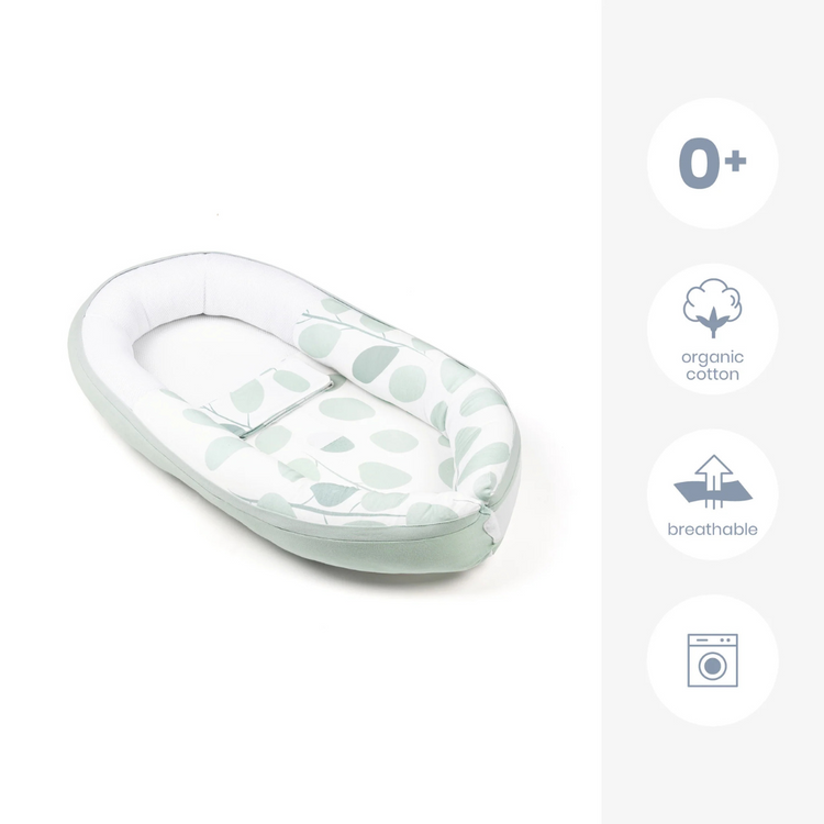 Doomoo Cocoon Baby Bed - Leaves Aqua Green