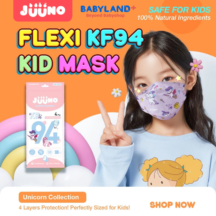 Juuno Flexi Pack Kids Mask KF94 Unicorn 3'S - Pink | Protective 4Layer Protective 3D Mask