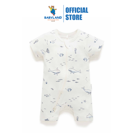 Purebaby Organic Short Leg Zip Growsuit - Vanilla Nautical