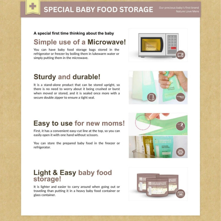 NATURE LOVE MERE Baby Weaning Food Storage Pack 200ml (30Pcs)