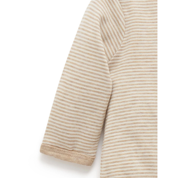 Purebaby Organic Duck Mini Stripe Growsuit - Biscuit Mini Stripe