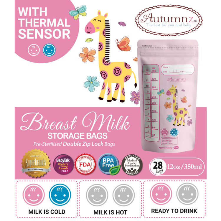 Autumnz Breastmilk Storage Bag with Thermal Sensor (12oz/350mL)