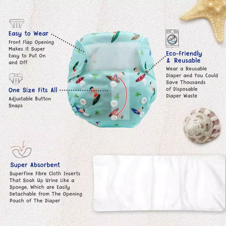 Cheekaaboo Reusable Swim Diaper - Surfer (Free Size) for 6 - 36 Months