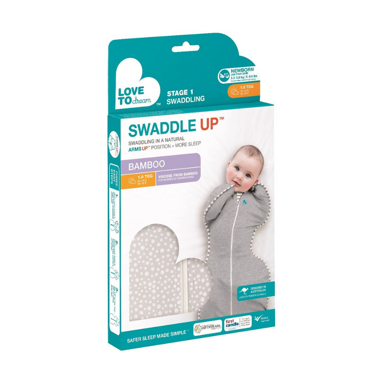 Love To Dream Stage1 Swaddle Up Bamboo 1.0 TOG - Original Grey Dot (NB)
