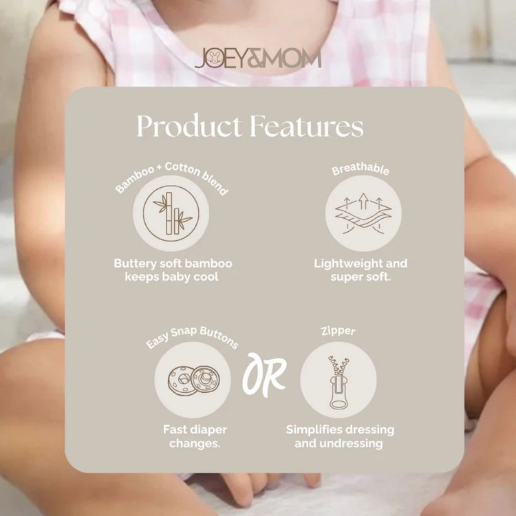 Joey & Mom Sleeveless Bamboo Baby Romper - Snap Button | Eczema Friendly