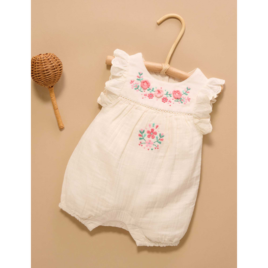 Purebaby Organic Cloud Print Embroidered Romper