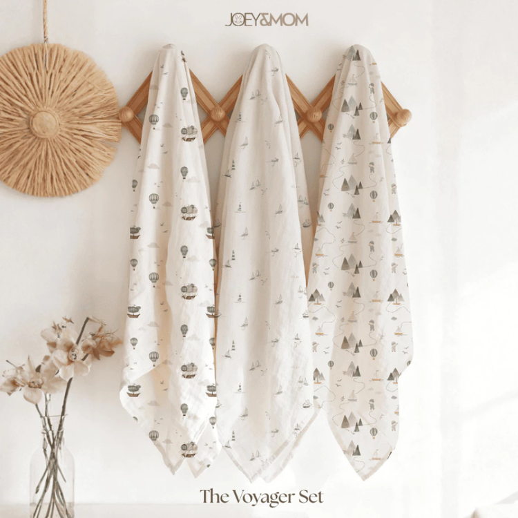 Joey & Mom Luxuriously Soft Bamboo Cotton Swaddle (3-in-1 Bundle) | Premium Bedung Bayi