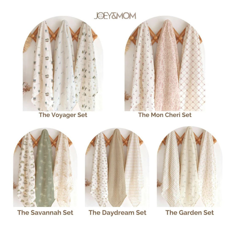 Joey & Mom Luxuriously Soft Bamboo Cotton Baby Swaddle (Set of 3) | Eczema Friendly