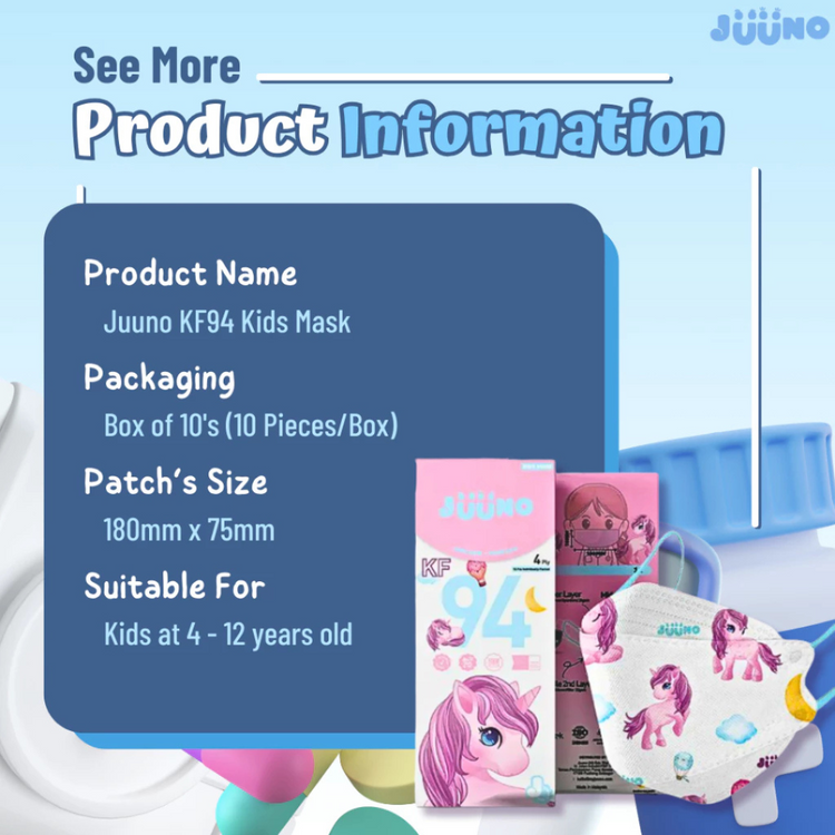 Juuno Kids Mask KF94 Unicorn Fantasy 10'S - Pink | Protective 4Layer Protective >98% 3D Mask