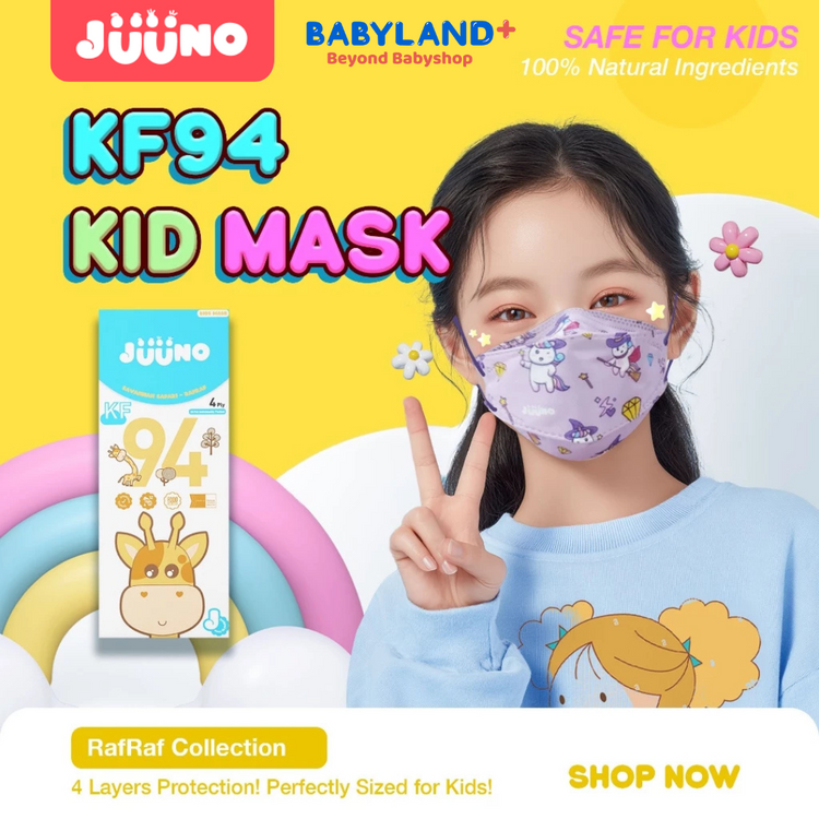 Juuno Kids Mask KF94 Safari Rafraf 10'S - Blue | Protective 4Layer Protective >98% 3D Mask