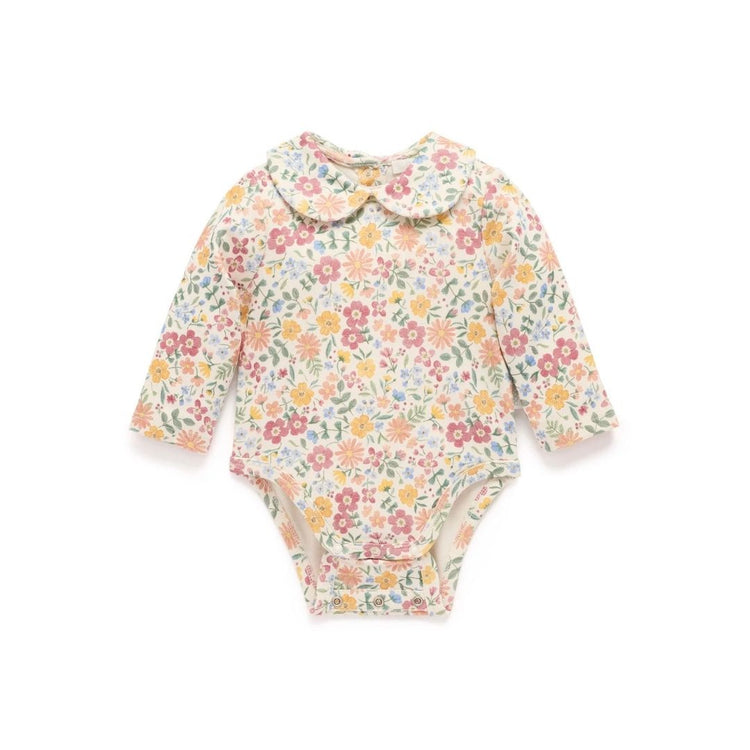 Purebaby Organic Bodysuit With Collar Wild Flower Print Thick