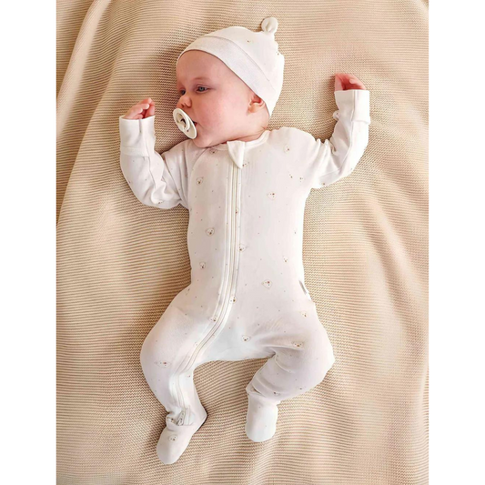 Purebaby Organic Zip Growsuit & Hat Pack - Vanilla Bear