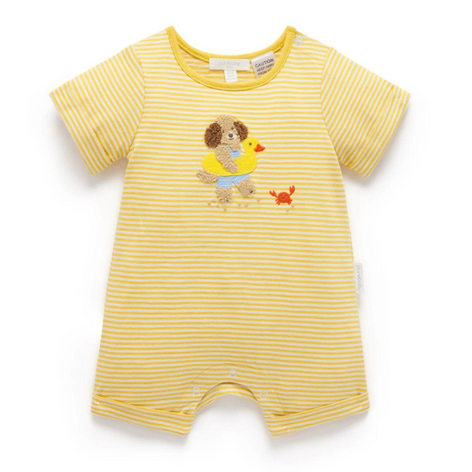 Purebaby Organic Striped Short Growsuit Pineapple Mini Stripe