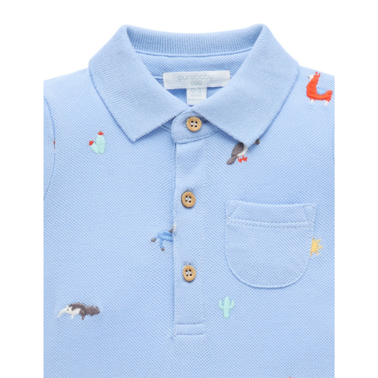 Purebaby Organic Animal Fiesta Broderie Polo Growsuit