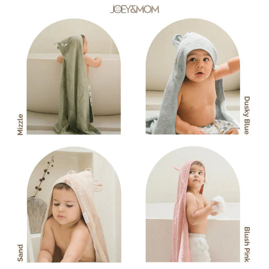Joey & Mom Bamboo Cotton Hooded Baby Bath Towel 90x90cm | Newborn & Toddler Bath Towel | Soft Absorbent Quick-Dry Towel