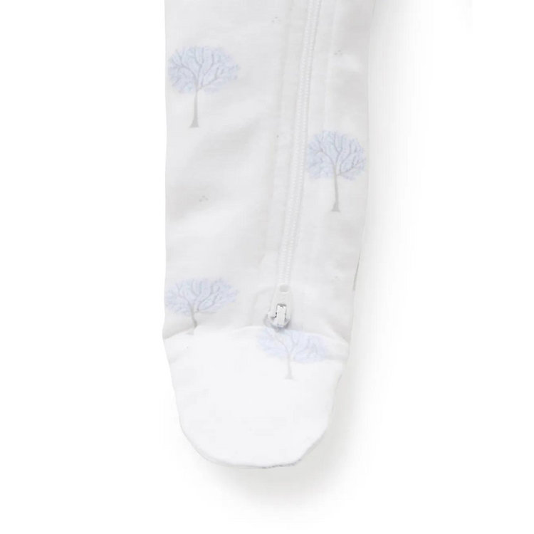 Purebaby Organic Zip Growsuit - Pale Blue Tree Print