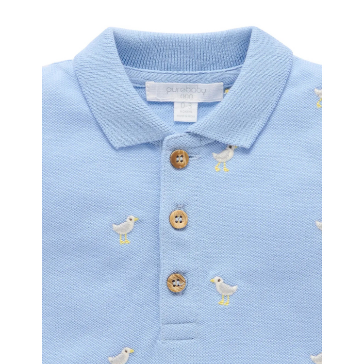 Purebaby Organic Seagull Polo Shirt Seagull Broderie